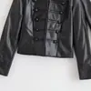 Ropa de comercio exterior para mujer 2026 Estilo europeo y americano moderno casual simple chaqueta de cuero sintético con nudo y decoración de botón A711964