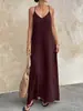 2026 Vestido Cruzado Europeo y Americano Amazon Moda Casual Color Sólido Cuello en V Espalda Descubierta Sexy Sin Mangas de Tirantes