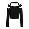 Camiseta sexy de chica caliente europea y americana con hombros descubiertos para mujer, otoño nueva, color sólido, ajustada, camiseta superior de moda de deseo puro de celebridad de Internet