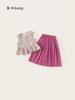 Envío Gratis Ropa Infantil Conjunto de Verano para Niñas Camisa de Muñeca Floral y Pantalones Anchos de Color Sólido Conjunto de Dos Piezas para Niñas Mayores