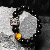 Pulsera de Cristal Natural Obsidiana Piedra Plateada Pulsera Despertar del León Estilo Chino Regalo de Año Nuevo para Hombres Regalo de Cumpleaños para Novio