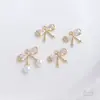 Chapado en Oro de 14K Conserva el Color Circonita Lazo Perla de Cristal Pegajoso Colgante para Joyería Hecho a Mano DIY Colgante de Aguja para Perla