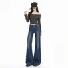2026 Pantalones de Herradura Azul Grisáceo Antiadherentes Elásticos Microcampana Jeans para Mujer Otoño Adelgazantes Azul Grisáceo Nueve Puntos Azul