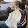 Chamarra retro color block con tres franjas y cuello alto para hombre, sudadera con cremallera y manga raglán, chaqueta deportiva casual
