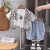 Traje de Verano para Niños 2025 Nuevo Verano Ropa de Jeans de Manga Corta para Niños Conjunto de Tres Piezas Moderno para Bebé
