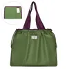 Bolsa de compras plegable portátil con cordón pretina protección del medio ambiente bolsa de hombro portátil de moda color sólido bolsa de supermercado para comestibles al por mayor