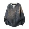Suéter de punto trenzado retro en stock con colores contrastantes, talla grande, nuevo suéter casual holgado de invierno para hombre 2026