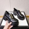 Sapatos de Couro com Solado Grosso para Mulheres para Combinar com Saias, Mocassins de Salto Alto, Nova Moda Primavera 2026 Retro Versátil Aumentadores de Altura Sapatos de Salto Único