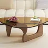 Mesa de centro de vidro para salas pequenas, design transparente nórdico minimalista moderno, mesa de chá redonda criativa Isamu Noguchi