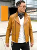 Jaqueta de Couro Masculina Amarela e Preta, Jaqueta de Couro PU Estilo Regular, Nova Jaqueta de Couro Masculina Estilo Coreano 2026 Tamanho Grande para Motociclista