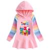 2026 Primavera e Outono Novo Algodão Desenho Animado Arco-Íris Vestido de Menina Moletom com Capuz de Manga Comprida Infantil Vestido de Princesa