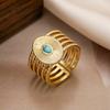 Aogu transfronteiriço Moda banhado a cobre 18K ouro incrustado turquesa geométrica anel aberto feminino design sentido nicho personalidade anel