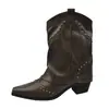 Botas largas, botas vaqueras de caña alta con tachuelas, botas de montar, botas para mujer, botas de cuero de tacón grueso con punta cuadrada retro francés para mujer
