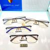 8910 gafas de media montura informales de negocios para hombre al por mayor, montura de gafas de titanio semiligera, montura de gafas de plástico de acero, súper elásticas y resistentes, con patas de gafas