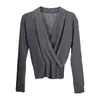 Suéter de lana tipo pullover, elegante, maduro y casual, nuevo para principios de otoño, color liso, cuello en V, manga larga, entallado a la cintura, top para mujer