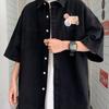 Camisa vaquera de manga corta con insignia divertida vintage de moda nacional para hombre, camisa de verano de alta gama, informal, elegante, de media manga.