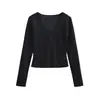 2607-26 Primavera Estilo Coreano Renda Ligeiramente Transparente Jacquard Tricô de Lã Camiseta de Manga Longa Jaqueta Fina