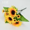 Girassol de 7 garfos 4 cabeças Crisântemo solar flor artificial planta plantas aquáticas de plástico decoração de casamento fundo Parede Fotografia
