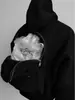 Sudadera Cardigan 3D Estilo Mochila Blanco-Gris para Hombre, Chaqueta Deportiva con Capucha Gruesa Estilo Americano Corta Ancha Cuadrada