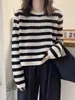 Suéter Hueco de Ganchillo Moda de Primavera para Mujer Estilo Perezoso Suéter Rayado Casual Holgado Pulóver