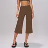 Pantalones de Yoga de Verano Europeos Cepillados de Longitud Media para Mujer Control de Barriga Cintura Alta Secado Rápido Sueltos Fitness Deportivos Pantalones de Longitud Media 5555