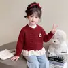 Cárdigan suéter de encaje con volantes de conejo estilo coreano para niñas, nueva moda 2026 en tejido de punto para niñas pequeñas