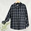 Nova Camisa Casual de Manga Longa Estilo Retrô Outono e Primavera Estilo Coreano Estilo Preguiçoso Solta Justa Gola Lapela Camisa Xadrez