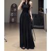Hermoso Dios Viniendo Flor de Durazno Satén Arrugado Hermoso vestido Diseño de Cintura Ajustada Adelgazante Elegante Cuello en V Vestido Largo