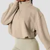 Nova Blusa de Moletom Esportiva de Veludo Feminina Pulôver Gola Alta Roupas de Fitness para Exterior Cordão Solta Manga Longa Veludo Austríaco Roupas de Yoga