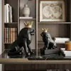 Decoración moderna minimalista de resina, artesanía de lujo ligero, escultura de animal león negro para sala de estar, comedor, mueble de vino, recibidor y estantería