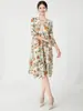 Vestido de Mujer con un Toque de Alta Gama, Elegante Estampado de Cuello Redondo, Falda de Corte A Holgada, Vestido de Largo Medio Adelgazante