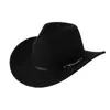 Sombrero de Vaquero de Fieltro Sintético para Otoño e Invierno con Ala Ancha Enrollada, Sombrero de Estilo Occidental con Hebilla Metálica en el Cinturón, Popular para Sesiones de Fotos