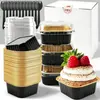 Caja cuadrada de aluminio para pastel personalizada transfronteriza, caja de embalaje de aluminio para postre mousse, embalaje desechable ecológico aislado