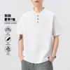 Roupas Masculinas Xintang 2026 Verão Camiseta Masculina Manga Curta Gola Henley Dropshipping