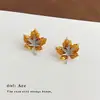 Pensamientos de Otoño Pendientes de Vidrio Esmaltado Degradado de Hoja de Arce de Doble Capa Nicho Lujo Ligero Clavos de Circonita Pendientes de Moda de Gama Alta para Mujeres