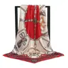 Pañuelo de Seda con Estampado de Cadena Retro para Mujer 90cm Versátil Protección Solar Bufanda Cuadrada Pañuelo de Cabeza de Gama Alta Chal para Vacaciones en la Costa