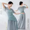 Conjunto de Práctica de Danza Clásica para Mujer, Top de Malla con Cuello Volante Estilo Hada, Traje de Presentación de Danza China, Body de Danza de Manga Corta Fluido