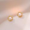 Brincos de pérolas de água doce de agulha de prata estilo francês feminino, design de nicho simples, flor em brincos de celebridades da Internet