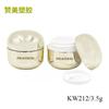 Los fabricantes suministran frascos redondos de plástico para crema cosmética, de 3,5 g, de crema dorada, en frascos pequeños de muestra.