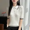 Camisa de Punto Manga Corta con Cuello, Sencilla y Elegante, para Mujer, Nuevo Modelo Verano 2026, Camiseta Blanca Elegante para el Día a Día