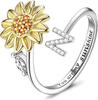 Anillo Giratorio de Girasol Ajustable Transfronterizo Europeo y Americano Antiestrés Ansiedad Anillo de 26 Letras Anillo Giratorio de Girasol