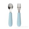 Juego de 2 piezas de tenedor y cuchara para niños de acero inoxidable 316 con mango de silicona, mango largo para entrenamiento, más tenedor