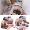 Cinta de Tartán de Ante de Doble Raya Moño Hecho a Mano DIY Accesorios para el Cabello de Niños Empaque de Regalo Cinta Cuadriculada Bloqueada por Color