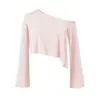 Camiseta de manga larga de un solo hombro, estilo moderno y sencillo para mujer, nuevo top básico casual versátil estilo chica picante para el verano 2026