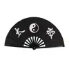 Abanico Taiji abanico kung fu venta directa de fábrica abanico de una cara de 8 pulgadas hueso de plástico negro abanico de baile para niños actuación de artes marciales