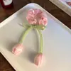 Cinta de tulipán estilo coreano para el pelo, aro para el pelo de intestino grueso, banda de goma para el pelo de alta gama para mujer, elegante tocado con flores y cola de caballo.