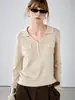 Suéter de Punto de Lana para Mujer con Cuello en V Estilo Minimalista Old Money, Nuevo Estilo Otoño con Doble Bolsillo, Top de Manga Larga de Color Sólido para Mujer