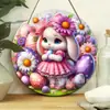 Letrero de Madera de Pascua con Conejo Letrero de Bienvenida para Puerta Venta al por Mayor Decoración de Pared de Atmósfera Festiva Decoración de Pared Artesanía de Madera