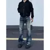 Jeans de Pierna Recta Sueltos Estilo Americano Cleanfit con Aclarados de Bigote, Pantalones Acampanados de Nicho Vintage Desgastados para Hombre