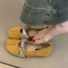 Sapatos Mary Jane Retrô para Mulheres, Boca Rasa Verão 2025 Bico Redondo com Saia, Sapatilhas Estilo Francês para Mulheres
